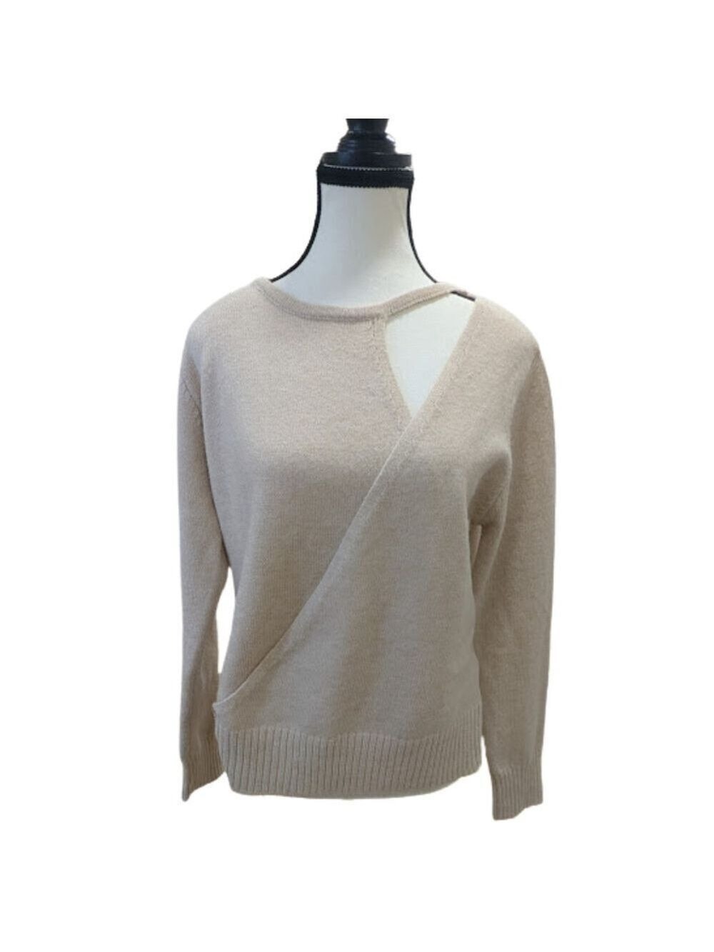 Cupshe Cream Wrap Style Cutout Knit Sweater Asymmetric Minimalist Soft Girl SZ S